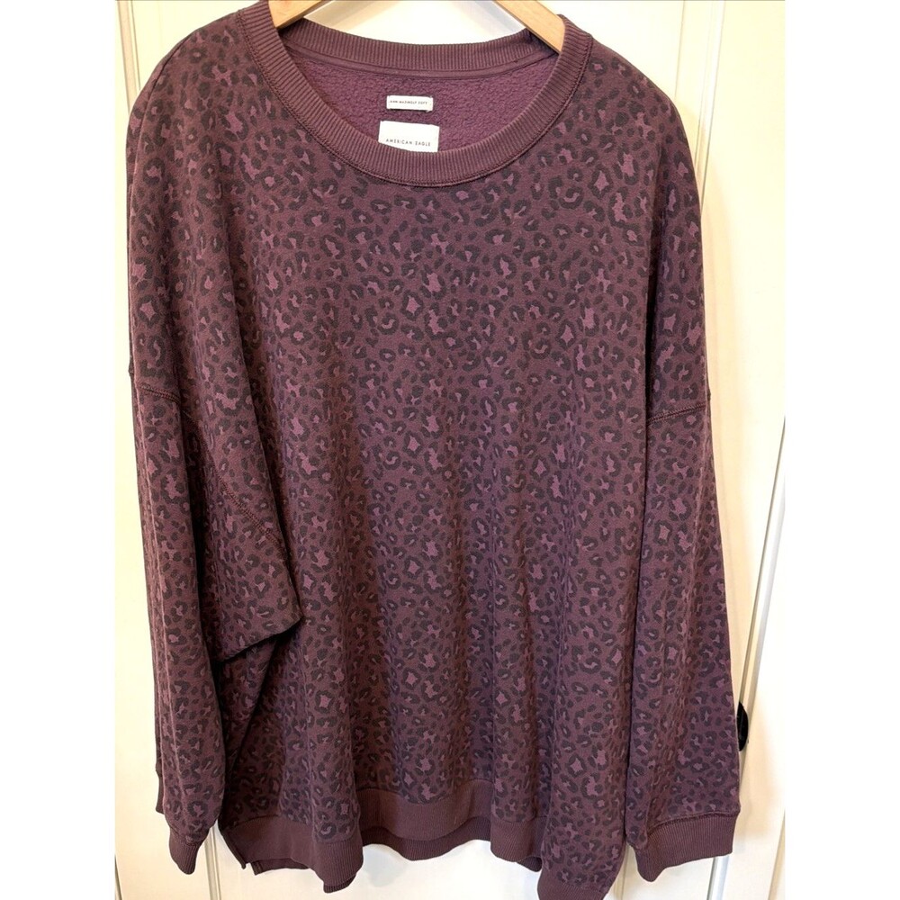 American Eagle Purple Cheetah Ahh-Mazingly Soft Jegging Fit Sweatshirt XXL 2XL